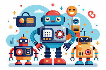 Fototapeta premium Three Friendly Robots with Colorful Designs and Features