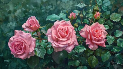 Big pink roses with green foliage