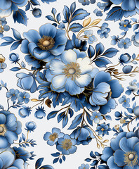 there is a blue flower pattern on a white background