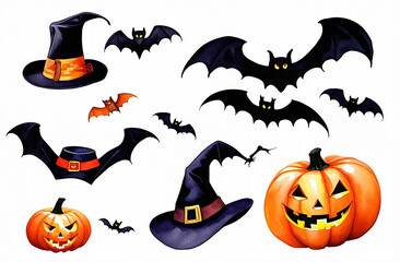 Naklejka premium Halloween Items on White Background