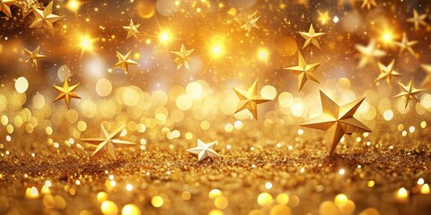 Golden Stars and Lights Festive Background, holiday , celebration , sparkle , christmas