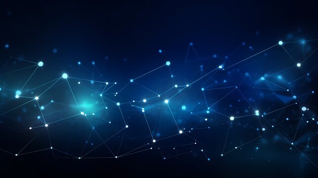 A dynamic, geometric blue background with connected nodes and glowing polygonal shapes, ideal for tech designs.