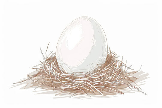 recommend clip art: Hand drawn illustration of a big white egg resting in a bird nest
