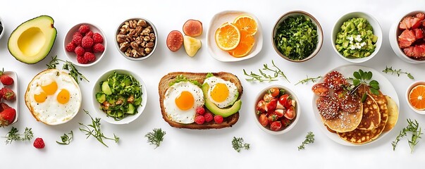 Healthy Breakfast Food Arrangement Flat Lay Photography