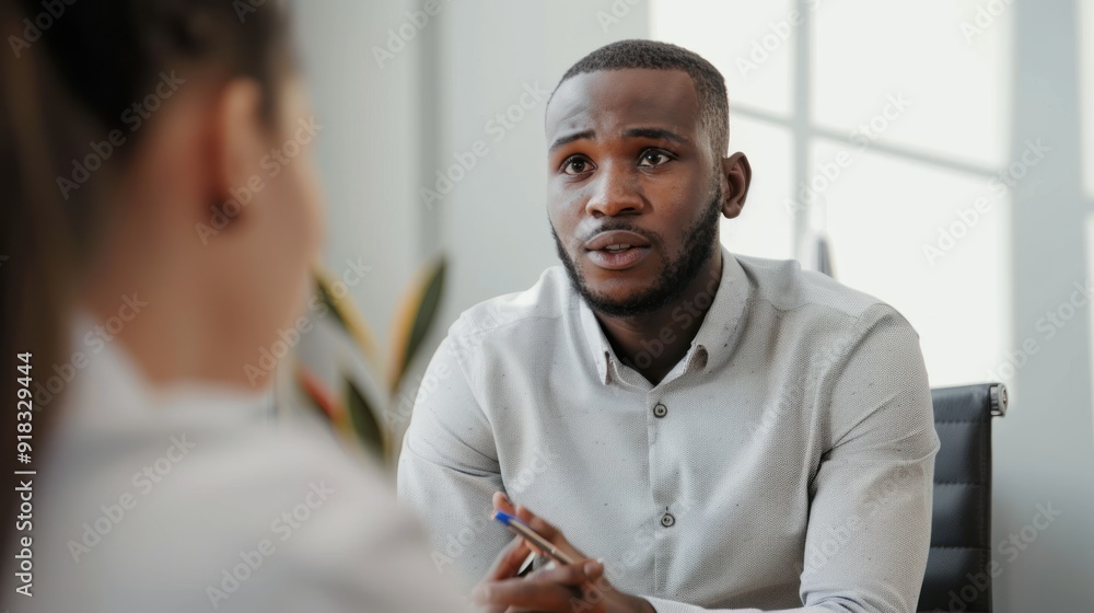 Poster tech professional participating in a job interview.