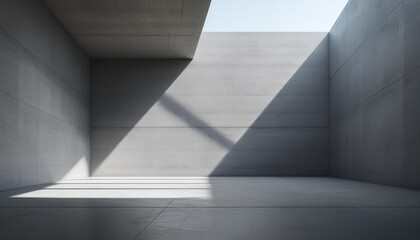 Obraz premium Abstract of concrete interior space with sun light cast the shadow on the wall and floor,Geometric design,Perspective of brutalism architecture,3d renderingt