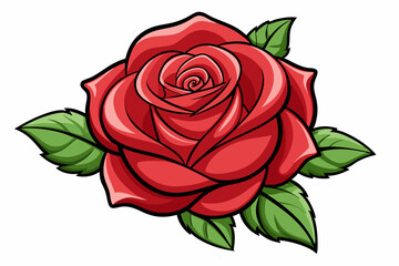 A Single Red Rose with Green Leaves