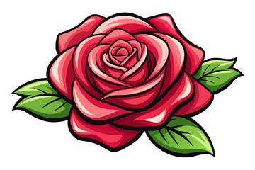 A Vibrant Red Rose with Green Leaves