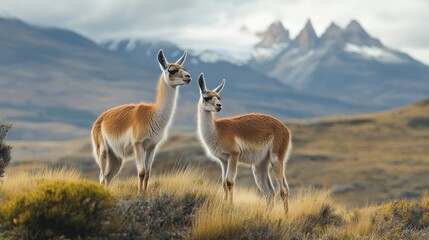 Obraz premium Guanacos in Patagonia