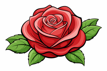 A Single Red Rose with Green Leaves
