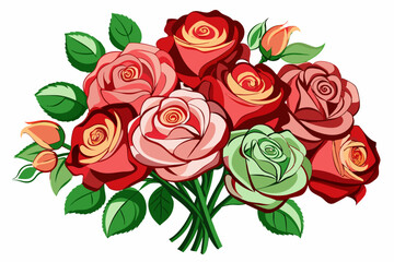 Obraz premium A Bouquet of Multicolored Roses with Green Leaves