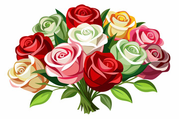 Obraz premium A Bouquet of Multicolored Roses with Green Leaves