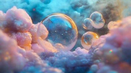 Ethereal Scene of Colorful Bubbles in a Dreamy Atmosphere