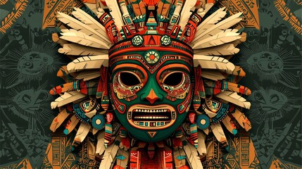 Aztec Mask with Feathers.