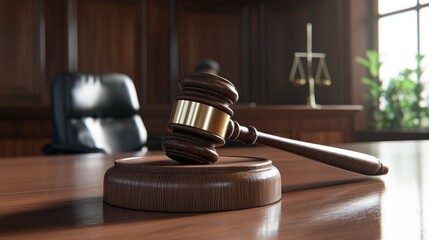 judge's gavel. wooden legal gavel on an office desk