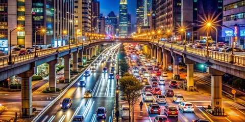 Night Traffic Under City Lights - A View from Above, Cityscape, Night Photography, Urban, Traffic Flow