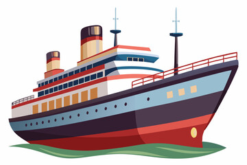 Fototapeta premium Vintage Passenger Ship with Red and Blue Hull