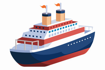Obraz premium Cartoon Illustration of a Red and Blue Cruise Ship