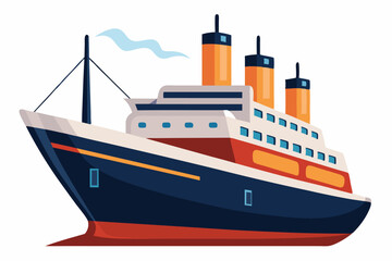Fototapeta premium A Blue and Red Cruise Ship with Three Orange Funnels