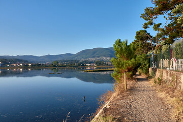 Panoramic View of Foz del Miñor from Playa Ladeira Campsite at High Tide