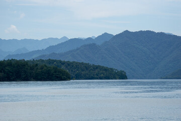 landscape of lake and green mountain