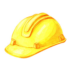 Fototapeta premium Safety helmet in bright yellow color. Watercolor clipart of the protective headwear. Ideal for use in safety posters, construction company logos, or educational materials on workplace safety