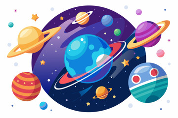 Naklejka premium Colorful Planets and Stars in Outer Space