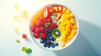 Vibrant Smoothie Bowl with Fresh Fruits and Bright Light