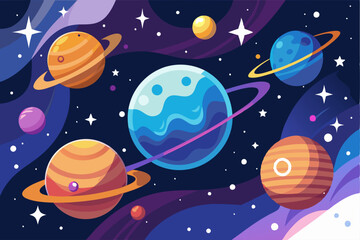 A Vibrant Cosmic Scene with Planets and Stars