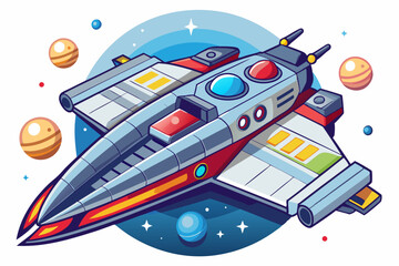 Fototapeta premium Futuristic Spaceship Flying Through Space with Planets and Stars