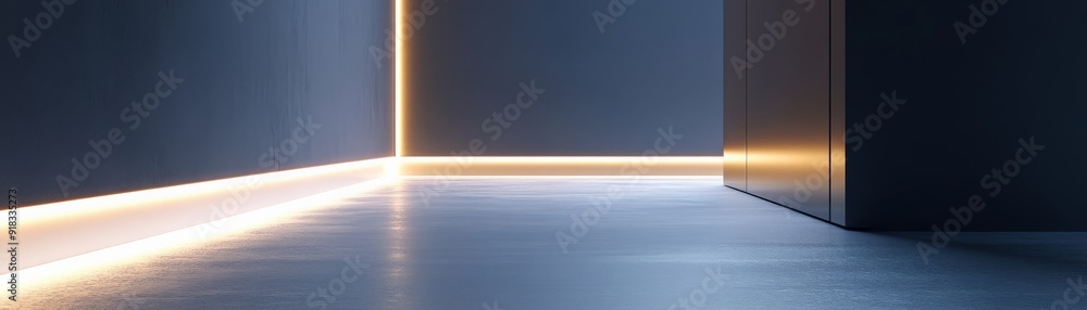 Poster modern minimalistic interior with subtle led lighting, creating an elegant and futuristic atmosphere