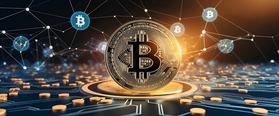 Bitcoin blockchain crypto currency digital encryption, Digital money exchange, Technology global network connections background concept. 