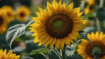 Fototapeta premium Sunflower In Full Bloom Sunflower Field Background Images