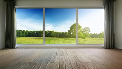 Fototapeta premium Bright empty room with window view of nature