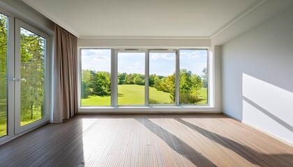 Fototapeta premium Bright empty room with window view of nature