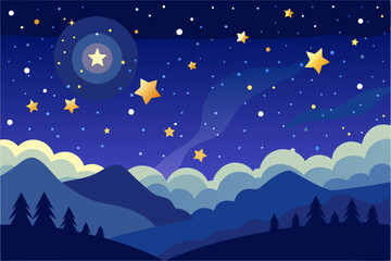 Fototapeta premium Night Sky with Mountains and Stars