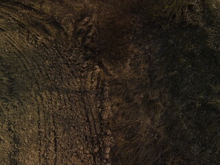 View of the roads, landscape and roadside from the height of a flying drone. 