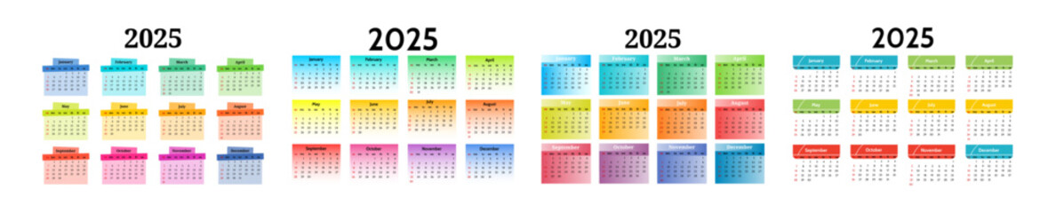 Set of calendars for 2025 isolated on a white background