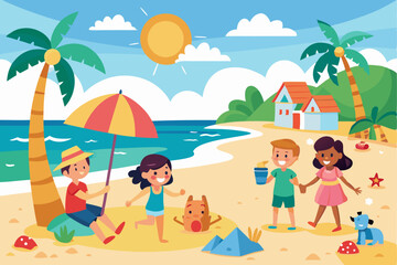 Fototapeta premium Children Enjoying Summer Day at the Beach