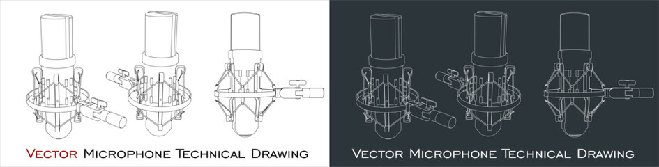 vector radio microphone blueprint for vocal recording, crystal clear sound, close up, artistic ambiance