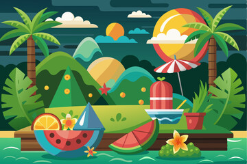 Watermelon Boat and Summertime Tropical Scene