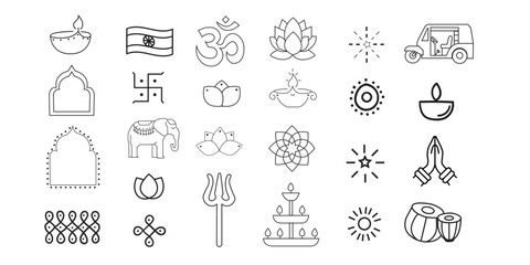 Naklejka premium Indian culture related hand drawn selected collection,Group of different design element to design India related creative designs. 