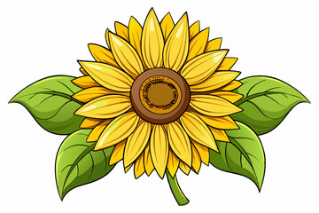 Fototapeta premium Cartoon Illustration of a Sunflower with Two Green Leaves