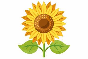 Fototapeta premium Cartoon illustration of a yellow sunflower with green leaves