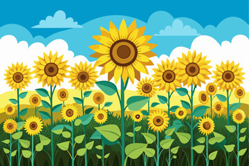 A Field of Sunflowers Against a Blue Sky