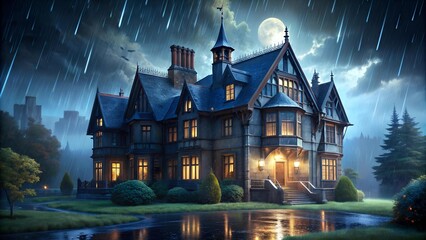 Ethereal Embrace: A Gothic Mansion Bathed in Moonlight  AI generated