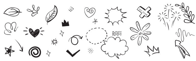 abstract arrows ribbons crowns hearts explosions other elements hand drawn style concept design doodle vector