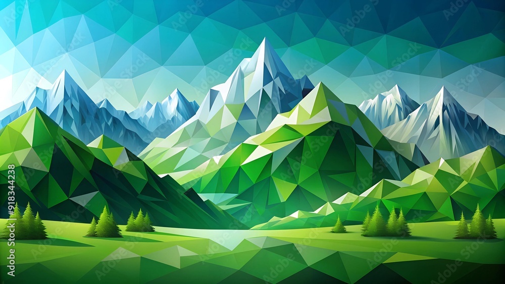 Poster abstract green mountains in a polygonal style generative ai
