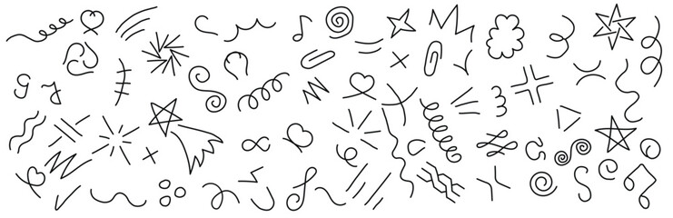 Big squiggle clipart set. Sketch image of linear doodles for filling voids, hand drawn patterns