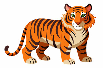 Naklejka premium Standing Tiger with Striped Fur and Green Eyes